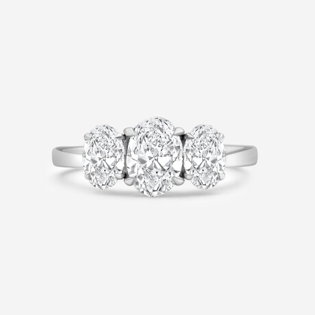14K White Gold Oval Lab-Grown Diamond 3 Stone Ring // Ring Size: 7 // New