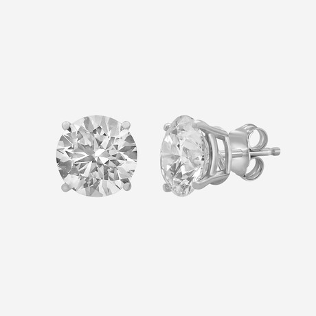 14K White Gold Round Lab-Grown Diamond Stud Earrings // New
