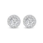 14K White Gold Lab-Grown Diamond Round Halo Stud Earrings // New