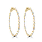 14K Yellow Gold Lab-Grown Diamond Hoop Earrings // New
