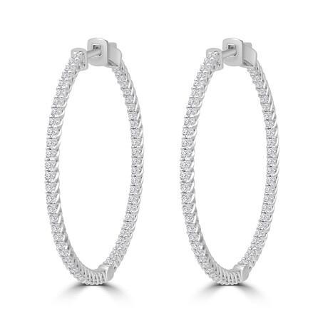 14K White Gold Lab-Grown Diamond Hoop Earrings II // New