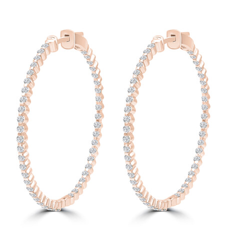 14K Rose Gold Lab-Grown Diamond Hoop Earrings // New