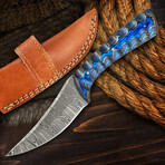8′ Handmade Pakka Wood and Camel Bone Handle // Damascus Steel Hunting Knife // Leather Sheath