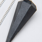 Genuine Polished Black Tourmaline Pendulum + Chain with Black Velvet Pouch