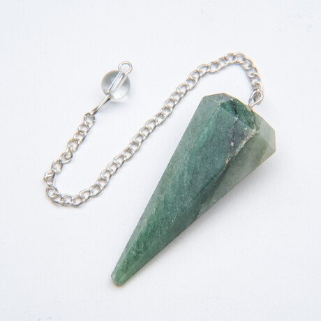 Genuine Polished Green Aventuine Pendulum + Chain with Black Velvet Pouch