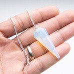 Genuine Polished Opalite Pendulum + Chain with Black Velvet Pouch