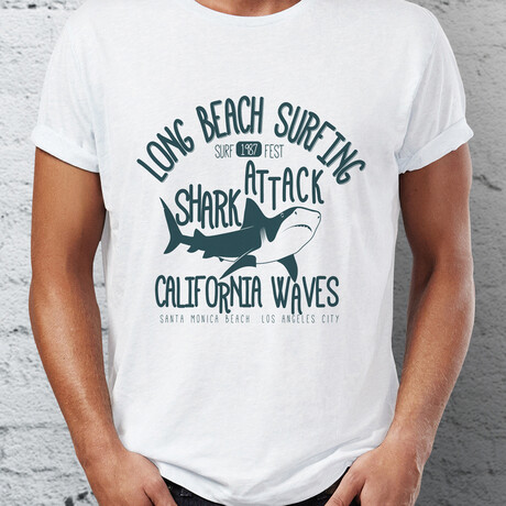 Surfing Shark Attack T-Shirt // White (S)