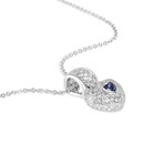 SuperOro // 18K White Gold Diamond + Blue Sapphire Heart Pendant Necklace // 16" // New