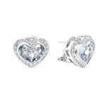 SuperOro // 18K White Gold Aquamarine + Diamond Heart Huggie Earrings // New