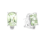 SuperOro // 14K White Gold Green Quartz + Diamond Huggie Earrings // New