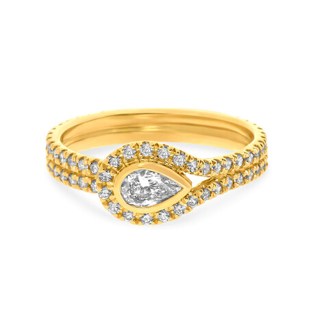 Kwiat // 18K Yellow Gold Pear Shape Diamond Button Ring // Ring Size: 6 // New