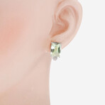SuperOro // 14K White Gold Green Quartz + Diamond Huggie Earrings // New
