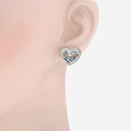 SuperOro // 18K White Gold Aquamarine + Diamond Heart Huggie Earrings // New