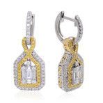 14K White Gold + 14K Yellow Gold Diamond + Yellow Diamond Drop Earrings // New
