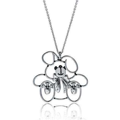 Minu by Giovanni Ferraris // 18K White Gold Diamond Playful Teddy Bear Pendant Necklace // 14"-16" // New