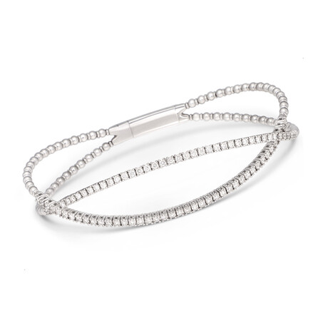 Tresorra // 18K White Gold Diamond Bangle Bracelet // 6.75" // New