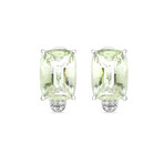 SuperOro // 14K White Gold Green Quartz + Diamond Huggie Earrings // New