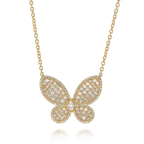 Ina Mar // 18K Yellow Gold Diamond Butterfly Pendant Necklace // 17" // New