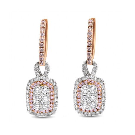Gregg Ruth // 14K White Gold + 14K Rose Gold + White Diamond + Pink Diamond Drop Earrings // New