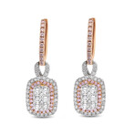 14K White Gold + 14K Rose Gold + White Diamond + Pink Diamond Drop Earrings // New
