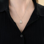14K White Gold + 14K Rose Gold Diamond + Pink Diamond Pendant Necklace // 18" // New