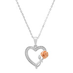 Sterling Silver Two-Tone CZ 14k Rose Heart Pendant
