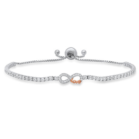 Sterling Silver Petite Two-Tone "Love" Infinity CZ Adjustable Bracelet