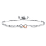 Sterling Silver Petite Two-Tone "Love" Infinity CZ Adjustable Bracelet