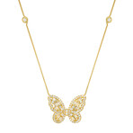 14k Yellow Gold Over Silver Baguette Butterfly Station Necklace
