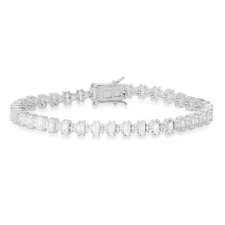 Stering Silver 7.25" Princess & Baguette-cut CZ Tennis Bracelet