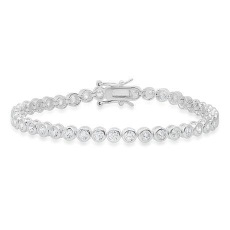 Sterling Silver 7.25" Bezel-set Round-cut CZ Tennis Bracelet