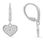 Sterling Silver Dangling Heart CZ Leverback Earrings