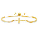 14k Yellow Gold Over Silver Petite CZ Cross Adjustable Bracelet