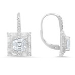 Sterling Silver Asscher-cut Halo CZ Leverback Earrings