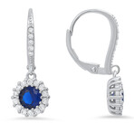 Sterling Silver Sapphire CZ Halo Leverback Earrings