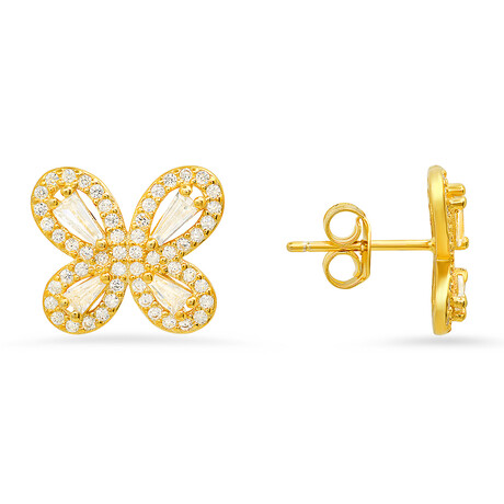 14k Yellow Gold Over Silver Butterfly CZ Stud Earrings