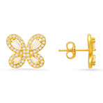 14k Yellow Gold Over Silver Butterfly CZ Stud Earrings
