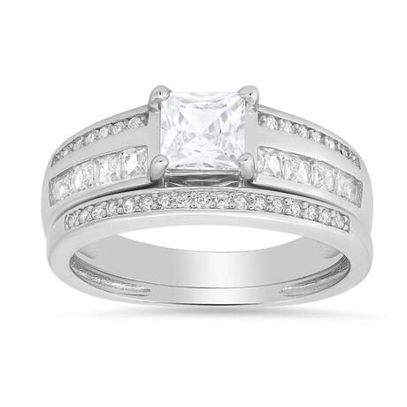 Sterling Silver Princess-cut CZ 2pc Stackable Ring Set (6)