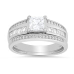 Sterling Silver Princess-cut CZ 2pc Stackable Ring Set (6)