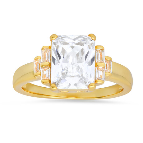 14k Yellow Gold Over Silver Emerald-cut CZ Ring (6)