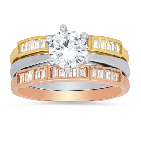 Sterling Silver Tri-Color CZ 3pc Stackable Ring Set (6)