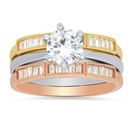 Sterling Silver Tri-Color CZ 3pc Stackable Ring Set (6)