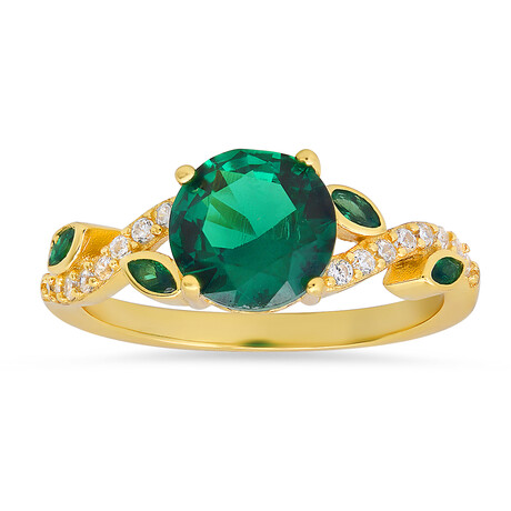 14k Yellow Gold Over Silver Emerald CZ Floral Ring (6)
