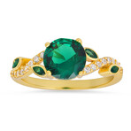 14k Yellow Gold Over Silver Emerald CZ Floral Ring (6)