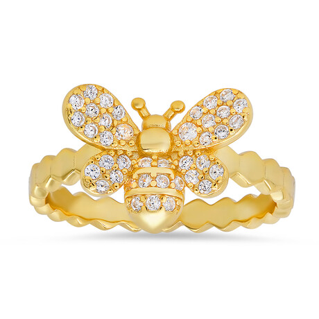 14k Yellow Gold Over Silver CZ Bumble Bee Ring (6)