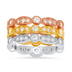 Sterling Silver Tri-Color 3pc Stackable Ring Set (6)