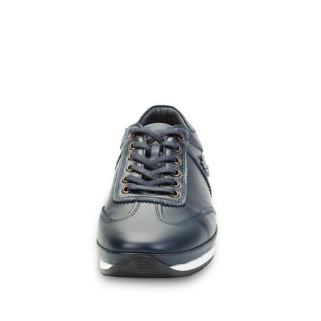 Men's Genuine Leather Casual Sneakers // Navy Blue (Euro: 39)