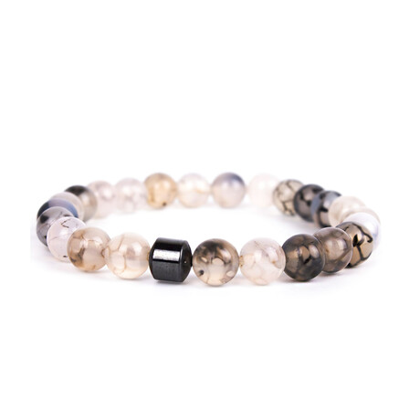Beaded White Agate + Hematite Bracelet // White + Gray
