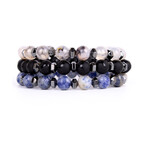 Beaded Agate + Sodalite + Onyx + Hematite Bracelet Set // Multicolor