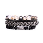 Beaded Agate + Marble + Onyx w/ Faux Leather Bracelet Set // Multicolor